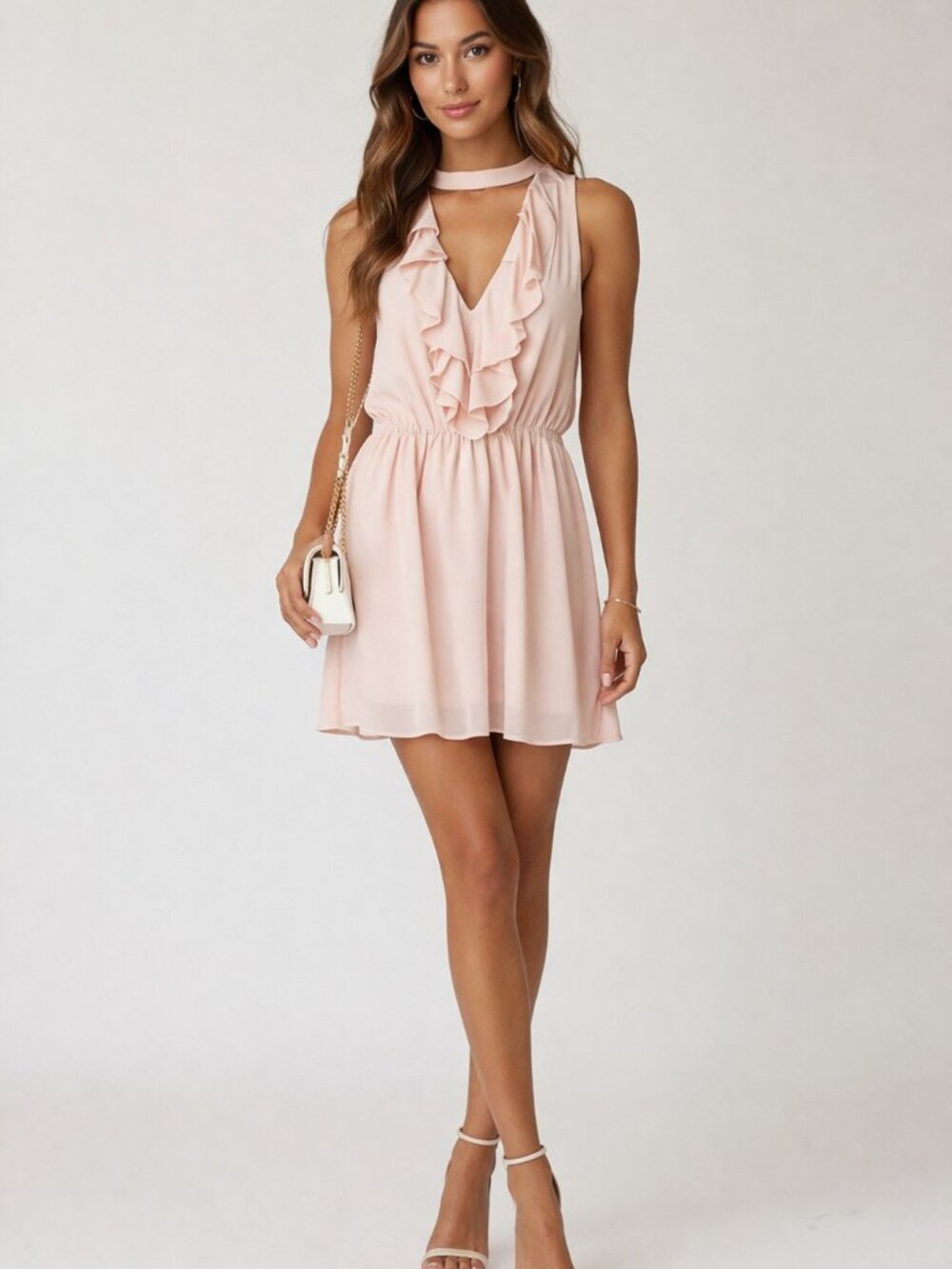 BCBG Dusty Pink Ruffle Sleeveless Mini Dress Size Small